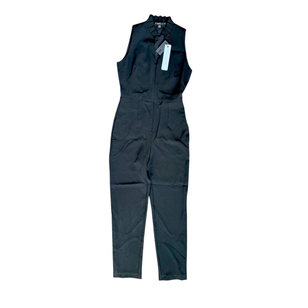 Black Halo Antoinette Women Sleeveless Pleated High-Neck Jumpsuit Size 0 NWT